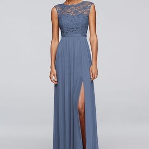 Steel blue bridesmaid dress with lace